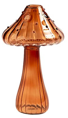 MISNODE Vases pour Plantes Hydroponiques, Vases Transparents pour la Décoration, Vases Champignons en Verre, Vases en Verre Champignon de Style Nordique Vases à Fleurs Champignons(1 pièces/Marron)