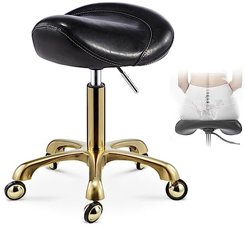 NUNETH Sattelhocker Rollhocker Sattelhocker Braun Schwarz, Professioneller Medizinischer Salonstuhl, Drehbarer, Ergonomischer Bürostuhl für Zahnkosmetikerinnen und Friseure (Color : Black)