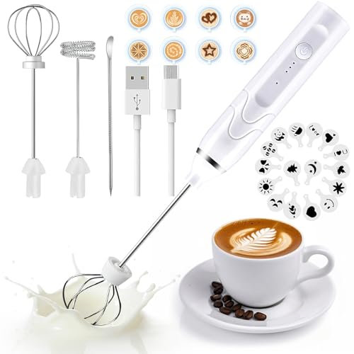 FainFun Milchschäumer Elektrisch Stab USB, Milchaufschäumer Stab, Mini-Milchbesen, Milchaufschäumer Stab Elektrisch Aufladbar, Milk Frother Electric Hand für Latte, Kaffee, Cappuccino