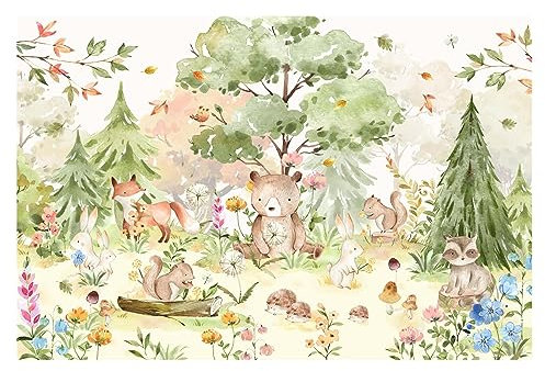 Bilderwelten Fototapete Babyzimmer Aquarell Waldtiere 255x384 cm Vlies-Tapete XXL Smart Wandtapete Wanddekoration Kinder Kinderzimmer