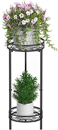 Bomclap Metall Pflanzenständer für den Innenbereich, 2 stufiger hoher Blumenständer Pflanzenständer 70x29 cm, Blumentopf Ständer Blumentopfhalter für Garten, Terrasse und Wohnkultur, Schwarz