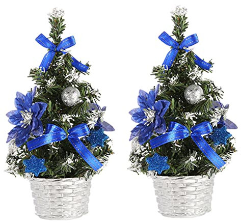 Mini Arbre De Noël Artificiel De Table Mini Arbre De Noël Artificiel Petit Arbre De Noël Décorations De Bureau De Table 2 Pièces Bleu