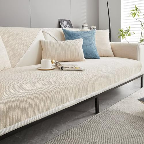 Bettschlange Sofa Überzug, Couch Überzug L Form 1/2/3/4 Sitzer, Sofa Cover Sofabezug Ecksofa rutschfeste Sofaschoner, Sofadecken für Sitzfläche, Universelle Sofa Überwurf,Beige,70 x 150 cm