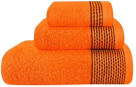 GLAMBURG Lot de 3 serviettes en coton ultra doux composé d'une serviette de bain surdimensionnée 70 x 140 cm, d'une serviette de toilette 40 x 60 cm et d'un gant de toilette 30 x 30 cm, orange