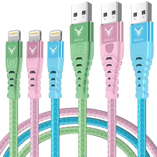 iPhone Charger Cable Cord, 3Pack Apple iPhone Charger Cable MFi Certified Lightning Cable Braided Charger Fast Charge USB Fast Charging Lead for iPhone 14 13 12 11 Pro Max XS XR X 8 7 6 Plus 5 SE iPad