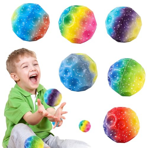 Ancuioyz Moon Ball Bounce Ball, 6 Stücke Springender Gummiball Sprünge Space Ball, Bouncing Ball für Kinder Hüpfbälle Hohe, Kinderspielzeug für den Außenbereich, Eltern-Kind-Interaktion
