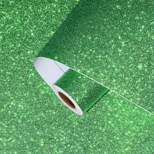Skyblur Green Glitter Wallpaper 11.8X78.8 Stick and Peel Glitter Wallpaper for Walls Dresser Counters Crafts