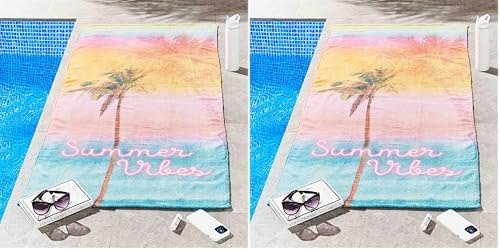 Sassy B Summer Vibes Cotton 76x160cm Beach Towel White (Pack of 2)