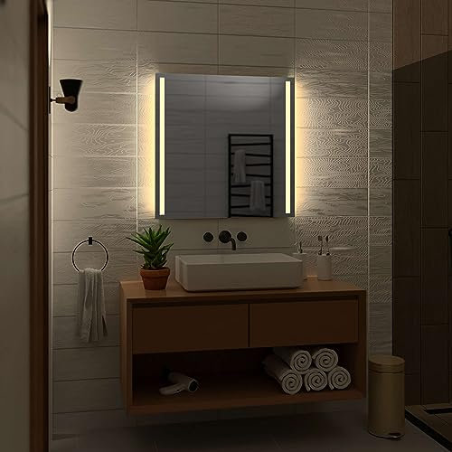 Alasta Paris Badezimmer Spiegel mit Beleuchtung 80x80 cm WarmWeiß LED Badspiegel Wandspiegel Badezimmerspiegel mit Beleuchtung Spiegel mit Licht Rechteckspiegel