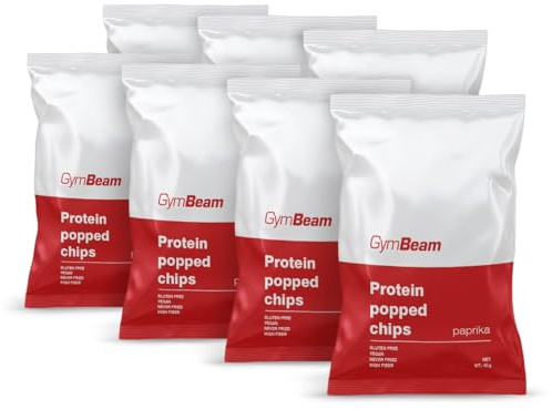 GymBeam Protein Chips - Knuspriger Snack mit hohem Proteingehalt, kalorienarm, glutenfrei, aus Reis- und Kichererbsenmehl, pflanzliches Eiweiß, Ballaststoffquelle (7 x 40 g, Paprika)