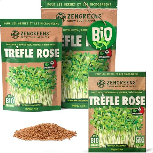 ZenGreens® - Graines de trèfle rose bio - Choisissez entre 10g, 200g et 500g - Graines de trèfle rose avec un taux de germination supérieur à 97% - Microgreens