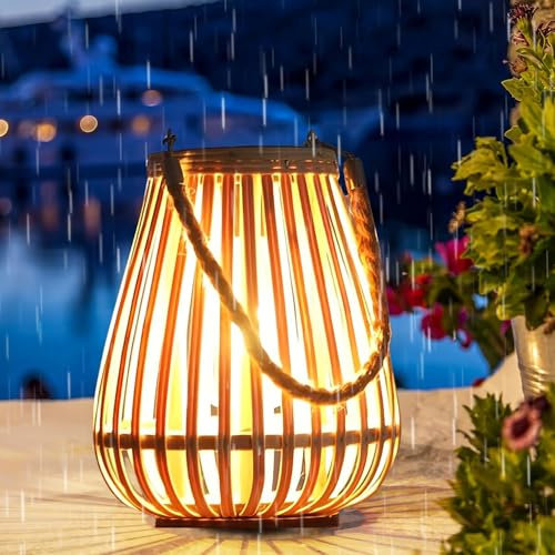 Solarlaterne für Außen Garten Solarlampen Vintage Bambus Käfig Solarleuchten Wasserdichte LED IP44 Hängend Stehend Solar Laternen warmes Weiß außenlampen für Balkon Terrasse Garten Deko