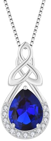 FJ Unendlichkeit Tropfen Keltischer Knoten Kette Damen 925 Sterling Silber Geburtsstein Anhänger Irischer Glücksschmuck Geschenke für Frauen Mutter Freundin Mama