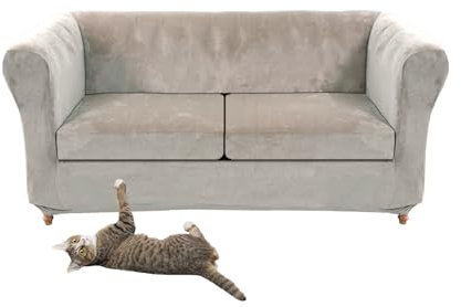SYLC Stretch Samt Chesterfield Sofabezüge, Couch Abdeckung Mit Sitzkissenbezug Sofa Überwürfe Für Gebogene Settee Sessel Vintage Style (Light Grey,Sofa+2 Large Seats)