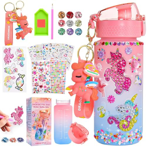Hapikids Créatif Fille 5-10 Ans, Verres à Boire Pour Enfants Licorne Bricolage Gourde Fille DIY Gourde Isotherme Bouteille Kit de Loisir Créatif Enfant Jeux Cadeau Noël Extérieur Jeux Enfant 2-8 Ans