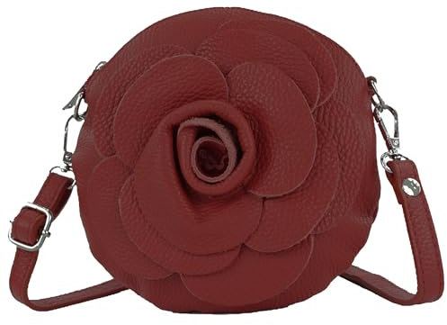modamoda de T225 Damen Leder Umhängetasche Abendtasche Clutch Blüte Klein handmade in Italy, Farbe:Purpurrot