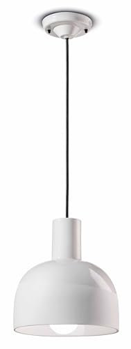 Licht-Erlebnisse Pendelleuchte Weiß Keramik Schirm rund Ø 22,5 cm schmal E14 Retro Keramiklampe Decke Hängelampe Wohnzimmer Hängeleuchte Küche Esszimmer