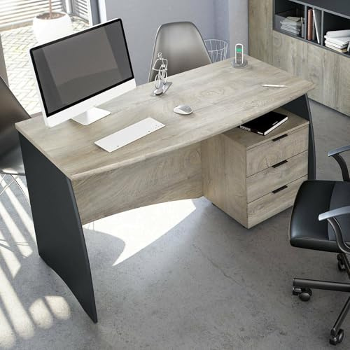 Dmora - Carrollton-Schreibtisch, Büroschreibtisch, PC-Arbeitstisch mit 3 Schubladen, 136 x 67 x 74 cm, Eiche und Anthrazit