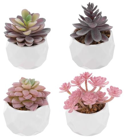 PATIKIL Künstliche Sukkulenten Set, 4 Stück Künstliche Sukkulenten Pflanze Fake Faux Blume in Töpfen für Garten Home Desk Dekorationen Arrangement Craft, Farbig