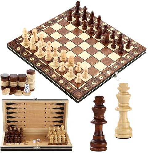 Schachspiel,3-in-1MagnetischesSchachspielausHolz, 29 x 29 cm Schachspiel Magnetisch,Faltbares magnetisches schachspiel, Schach für Kinder, geeignet für Partys, Familienaktivitäten