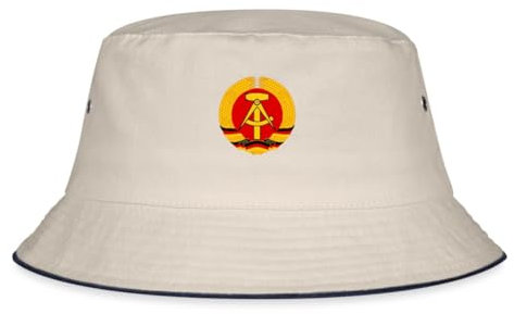 Spreadshirt DDR Logo Wappen Logo Ährenkranz Hammer Sichel Retro Fischerhut, S/M (Caps), Natur/Navy