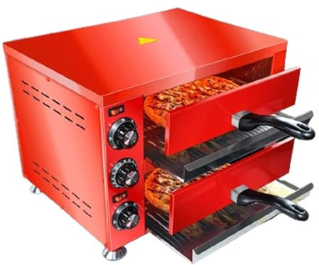 Llchaensc Forno Pizza Doppio Professionale, 1100W Forno per Pizza Elettrico in Acciaio Inox con Pietra Refrattaria per Pizza, 120Min Timer, 50-350℃ Controllo Temperatura