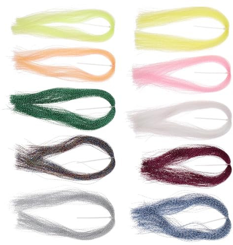 ECSiNG 10 Pack Crystal Flash Material Zum Binden von Fliegen Materialien Zum Herstellen von Angelfliegen Spiral-Jig-Bindeset für das Angeln Im Freien DIY-Zubehör 10 Farben