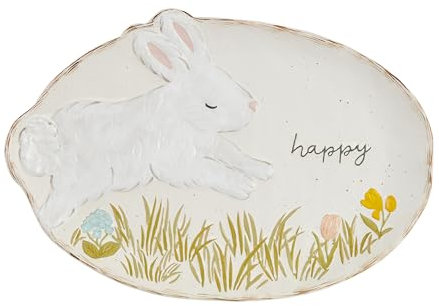 Mud Pie Steingut-Teller, Hase, 27,9 x 40,6 cm, Weiß