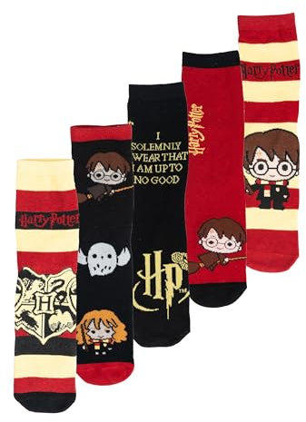 United Labels 5 Paar Harry Potter Socken für Damen, rot schwarz beige, 38-43, Damensocken, Frauen Strümpfe
