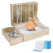 Kaninchen-Heu-Futterspender, Hasen-Heuraufe mit Kunststoff-Katzentoilette,Toilette,Schüsseln und Wasserflasche,Heuraufe Kaninchen Holz für Meerschweinchen, Hamster, Kleintiere (4 in 1)