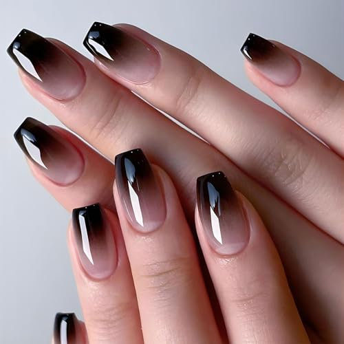 Cosmeria Press On Nails, 24 Stück Schwarze Kunstnägel Inklusive Zubehör, Künstliche Nägel Für Frauen, Perfekt Für Partys, Hochzeiten Und Feiertage