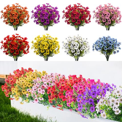 TINGSING 8pcs Fleurs Artificielles,Simulé Bouquet Fleurs de Soie 8 Couleurs Fausse Plantes Artificielles Décoration pour Jardinière Balcon Fenêtre Salon Intérieur et Extérieur (8 Color)