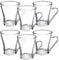 simpa Contemporary Large Glass Coffee Cups with Stainless Steel Handle - 220ml / 7.4oz Capacity - Set of 6 Cups