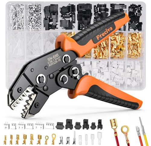 2 en 1 Pince à Sertir, Preciva Jue D'outils de Sertissage Non Isolés avec 896pcs Connecteurs de Câbles, 0.08-1.5mm²/AWG28-16 Pinces a Cosse Cliquet pour Les Travaux D'électricité