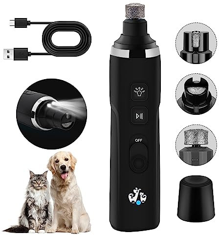 Anluomania Lima de Uñas Eléctrica para Perros, Cortador de uñas Eléctrico para Mascotas, Cortauñas Electrico Profesional, 2 Velocidades, Recargable, Luces LED, Cuidado y Alisado de Patas