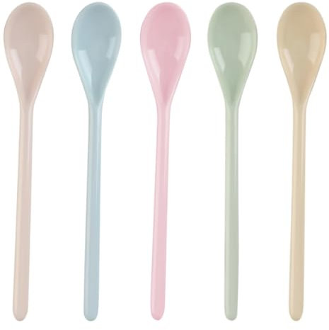 JAONLD Cuillere Plastique,5 Pièces Cuillères à œufs en Porcelaine Reutilisable Cuillere a Cafe Miel Petite Cuillère à Dessert,Cuillères en Plastique Colorées pour Yaourt,Glaces,Cocktails(5 Couleurs)