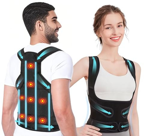 Corrector Postura Espalda, 8 Imanes Back Posture Corrector, Espalda Recta Soporte Ajustable Cuello, Hombros, Espalda, Corrección Escoliosis y Joroba Proporciona Forma Mujer Hombre (Negro, Large)