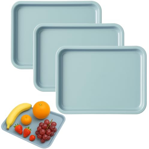 Zephyra Set di 3 Vassoi da Portata in Plastica Rettangolari Pratici e Riutilizzabili – Vassoio Piccolo per Colazione, Cucina, Caffè, Hotel, 24,8 x 17,8 cm -Blu