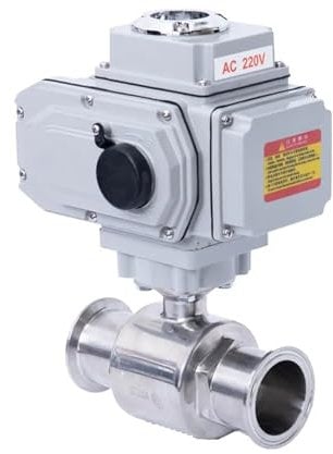 FRSWEQY Elektrischer Kugelhahn Q911F-16P, 38 mm hoher Plattform-Edelstahl, lebensmittelecht, geklemmter Sanitär-Elektromotor-Kugelhahn(24VDC)
