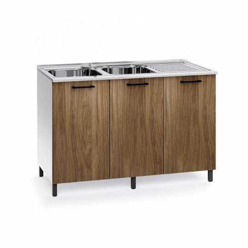 Unterschrank mit 3 Türen und wendbarem Waschbecken, Farbe Nussbaum, 120 cm