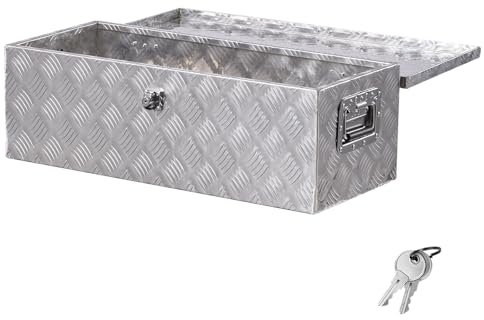 VEVOR Heavy Duty Aluminum Truck Bed Tool Box, Stripes Plated Tool Box with Side Handle and Lock Keys, Storage Toolbox Chest Organizer for Trailer, Pickup, RV, 30x13x9.6(762x330.2x243.84mm), Silver