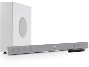 Teufel CINEBAR 11 Mk4-2.1 Dolby Atmos Soundbar mit kabellosem Platzsparender Subwoofer, Bluetooth, HDMI 3D ARC CEC, 4K Pass Through, Touch Panel - weiß