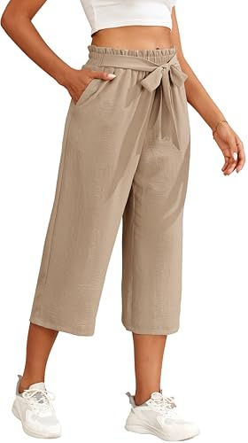 WUWUSKY Damen 3/4 Culotte Hose Leichte Weites Bein Sommerhose mit Taschen