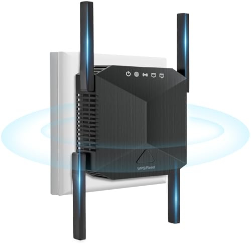DOBWGXZ Internet Booster, WiFi Extender with Ethernet Port, 4 Antennas WiFi Booster Range Extender, Home Wireless Signal Booster, Compatible with All WiFi Routers and Devices (Deep Black)