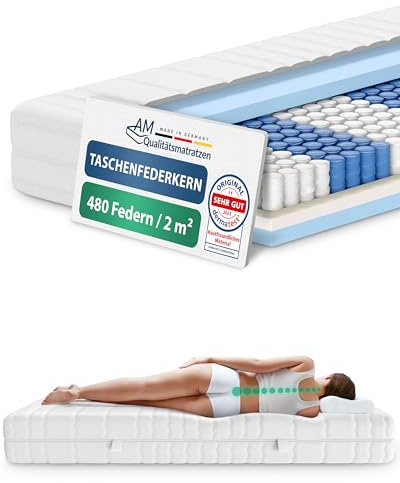 AM Qualitätsmatratzen 7 Zonen Taschenfederkernmatratze 200x200cm H3 - Made in Germany - Ergonomische Federkernmatratze 200x200 mit waschbarem Bezug - Oeko TEX zertifizierte Matratze 200x200 20cm hoch