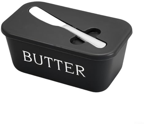Butter Dish with Lid Groove And Spatula, Large Plastic Butter Container for Kitchen Storage, Multifunction Butter and Cheese Box for Cookies, Nuts and Condiments, Dishwasher Safe(Black)