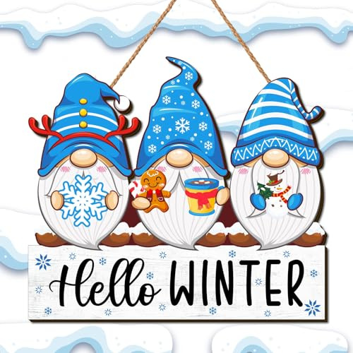 Willkommensschild Winter, Holzschilder Weihnachten, Willkommen Türschild, Hallo Winter Deko, Willkommensschild Zum Aufhängen für Winterdekorationen, Weihnachtstür Dekoration (C)