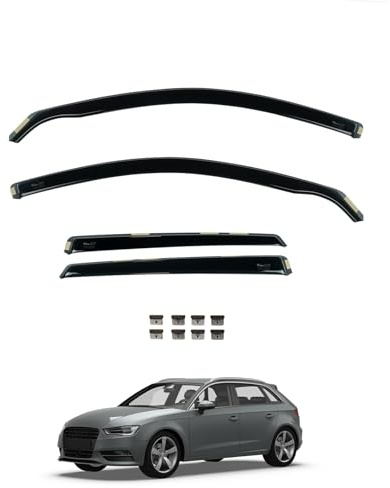 Team HEKO Wind Deflectors for Audi A3 2013-2020 [Only suitable for Sportback models] Front and Rear Set of Window Deflectors, Accessories Smoked UV & Scratch Resistant Acrylic In-Channel Fitting