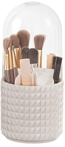 Organizador de maquillaje Terafeels, soporte para pinceles de maquillaje giratorio en 360 grados, organizador transparente, a prueba de polvo 11x23cm (Blanco A)