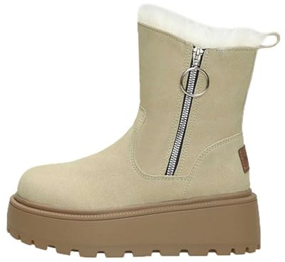 Scarpe Invernali Donna Stivali da Neve alla Moda, Stivaletti in Pelle Scamosciata con Suola Antiscivolo, Comodi e Caldi